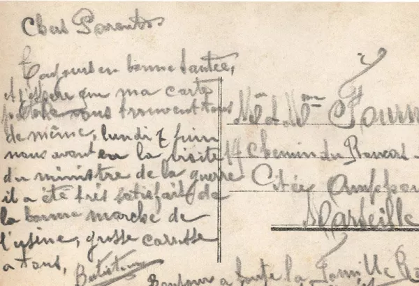 carte postale ancienne, correspondance familiale Marseille