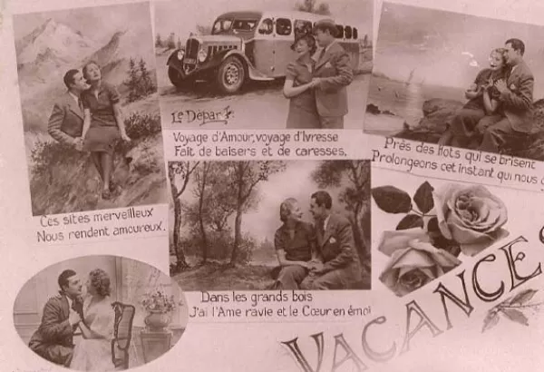Carte illustrée sentimentale des années 1930, avec montage photographique