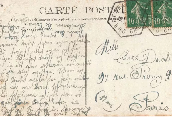 carte postale ancienne, correspondances familiale, france, alsace
